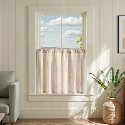 Vista 80 de Jinchan - Cortinas de lino a rayas para cocina, 24 pulgadas, beige, 2