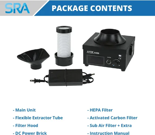 Vista 5 de AOYUE Extractor de humos de soldadura para eliminación de humo de soldadura de sobremesa con potente succión de aire, filtro de carbón activado