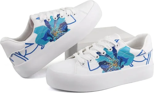 Vista 4 de JABASIC Zapatos deportivos de plataforma con cordones y estampado floral para mujer
