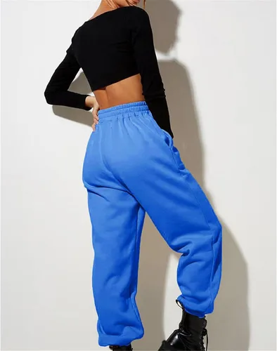 Vista 2 de Pantalones deportivos holgados para mujeres altas de cintura alta con bolsillos, cómodos pantalones de correr de cintura alta, holgados
