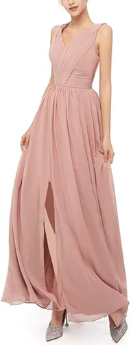 Vista 4 de Vestido de noche plisado con cuello en V para mujer