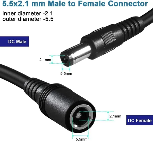Vista 2 de Cable de extensión de alimentación CC corto de 1 pie, 0.2 in x 0.1 in, cable de extensión de 12 V, cable de extensión de CC macho a hembra, cable