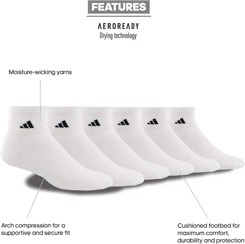Vista 2 de adidas Men's Athletic Cushioned Quarter Socks (with Arch Compression for a Secure Fit (6-Pair)
