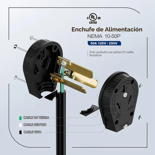 Vista 3 de NEMA 10-50P 50A 125/250V Secadora Ángulo de Rango Enchufe LK3351 3-pole grounding straight blade plug; UL94-V0 nylon housing, fits up to 8AWG 3C