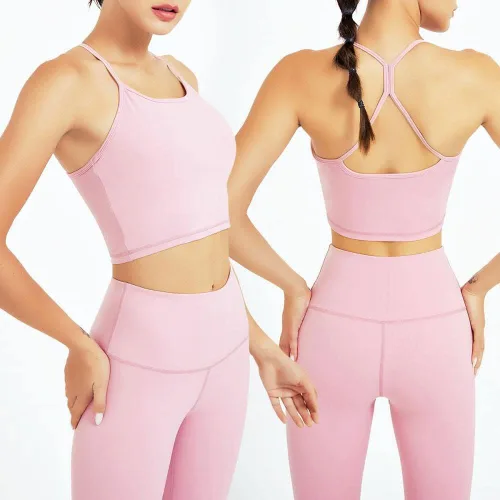 Vista 3 de YFQHDD - Conjunto de yoga sin costuras para mujer, ropa de gimnasio, ropa deportiva de entrenamiento de cintura alta, leggings deportivos