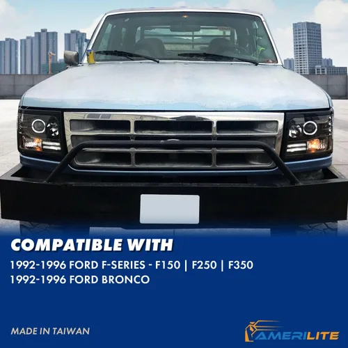 Vista 7 de AmeriLite - Conjunto de faros delanteros de proyector LED con barra de halo para Ford F-150/F250/F350/Bronco - Lado derecho del pasajero y lado