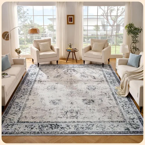 Vista 55 de Istana Alfombra larga antideslizante de 2.5 x 8 para el hogar, para pasillo y cocina, lavable, sedosa y suave al tacto, elegante, color azul y marfil