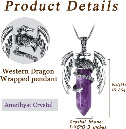 Vista 6 de MAIBAOTA Collar de dragón para hombres y mujeres, collar de cristal, collares geniales para hombre, joyería de dragón, collar de piedras preciosas