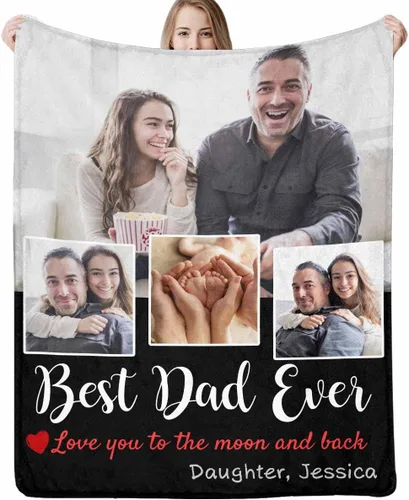 Vista 17 de Artsadd Manta personalizada con foto, mantas personalizadas para papá y abuelo, regalos del Día del Padre, manta conmemorativa para la familia