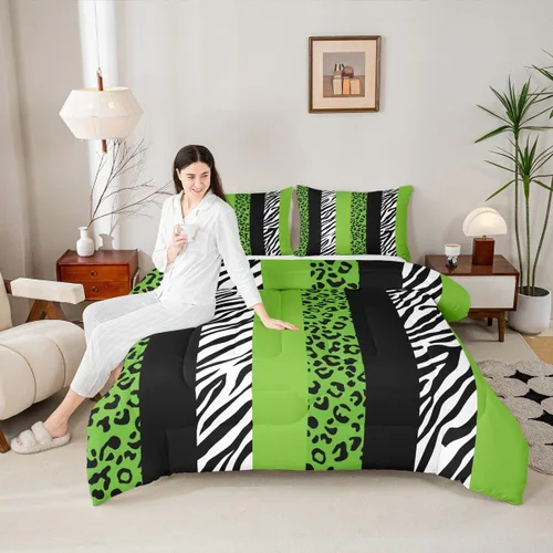 Vista 43 de Juego de edredón con estampado de leopardo para niños, tamaño individual, juego de ropa de cama de moda de piel de guepardo abstracto, decoración