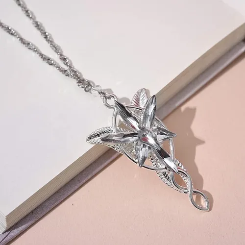 Vista 3 de RXYIWW Lord of The Ring Arwen Evenstar Collar de El Señor de los Anillos Regalos Hobbit Collar con colgante de circonita cúbica, joyería élfica