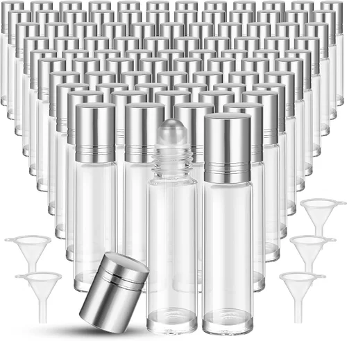 Vista 8 de 96 piezas de botellas de rodillo para aceites esenciales de 10 ml, botellas de vidrio vacías con bolas de acero inoxidable, a prueba de fugas
