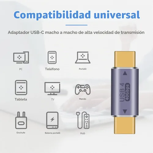 Vista 3 de Duttek Adaptador USB C a USB C de 40 Gpbs, 8 k@60 Hz y carga rápida de 100 W, adaptador tipo C macho a macho compatible con Thunderbolt 3/4 MacBook