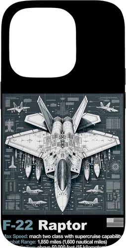 Vista 17 de F22 Raptor Fighter Jet Blueprint - Funda para iPhone 16, diseño técnico y especificaciones