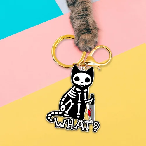 Vista 2 de DongNaiWin Divertidos y lindos llaveros de metal con diseño de gato para hombres y mujeres, divertido dije de bolso para mujer