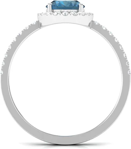 Vista 7 de Anillo de compromiso de topacio azul natural de Londres de 0.236 x 0.315 in, calidad AAA, anillo solitario de diamante de topacio azul, listo