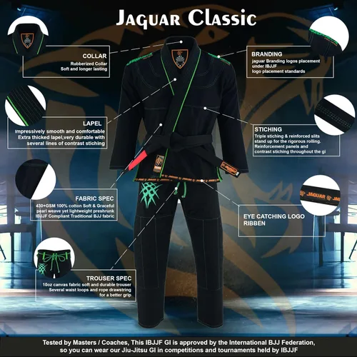 Vista 2 de JAGUAR PRO GEAR Classic Series Jiu Jitsu brasileño, unisex para niños y adultos, kimono Gi uniforme ligero con cinturón blanco