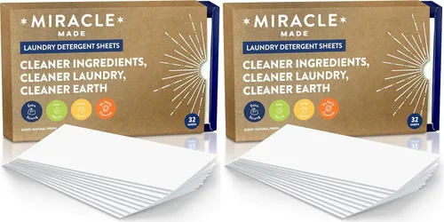 Vista 12 de Miracle Made Hojas de detergente para ropa sin líquido, ultraconcentradas, ahorran espacio, sin tintes, blanqueador o parabenos, 32 tiras