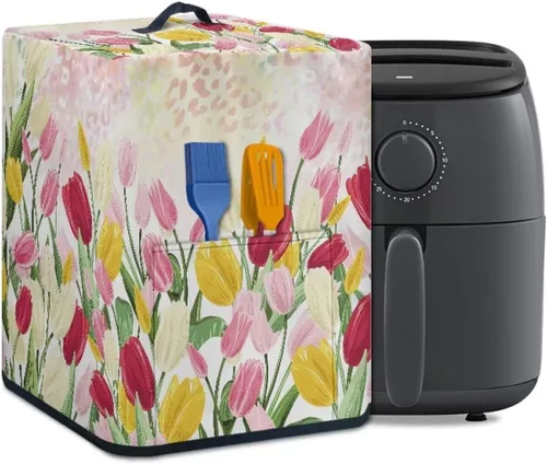 Vista 34 de Air Fryer Oven Dust Cover with Handle and Pocket, Easy Cleaning Electric Appliance Cover, Brown Flower Flor marrón (Brown Flower)