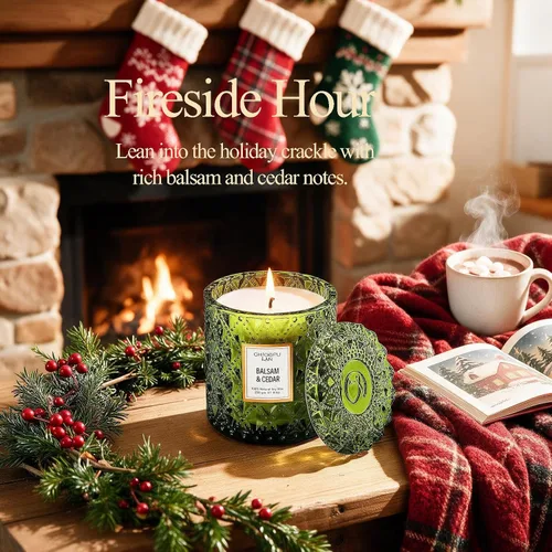Vista 4 de Chloefu LAN Vela perfumada de bálsamo y cedro, regalo de velas de Navidad, regalos de festival navideño, velas grandes de lujo perfumadas de soja