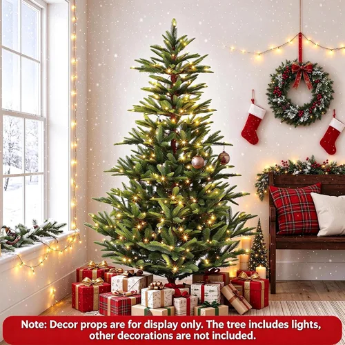 Vista 2 de Árboles de Navidad artificiales de abeto preiluminados de 7.5 pies
