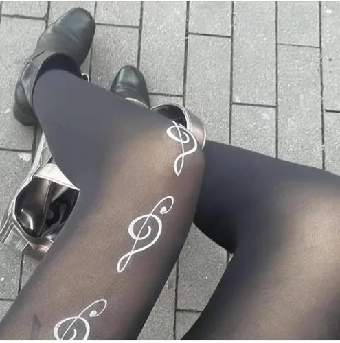 Vista 5 de Medias para Mujer Whimsy Twee Piano: Medias con Patrón Funky, Ropa Emo Gótica, Estética Y2K