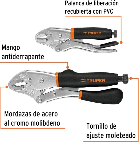 Vista 2 de Juego de 2 alicates curvados con bloqueo de mandíbula con agarre antideslizante de 4 y 10 pulgadas