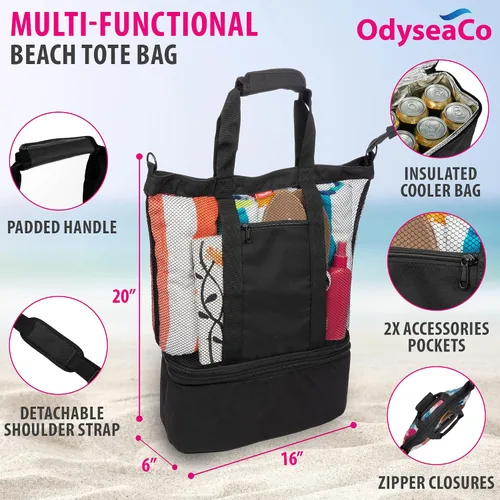 Vista 6 de Beach Bag with Cooler Compartment - Cooler Beach Bag - Beach Cooler Insulated - Ultra Durable Beach & Pool Bags for Women Waterproof Sandproof