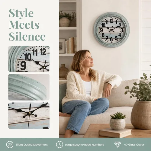 Vista 11 de ZENFUN Reloj de pared rústico de 12 pulgadas, reloj de pared silencioso sin tictac, funciona con pilas, decoración de pared de estilo rústico