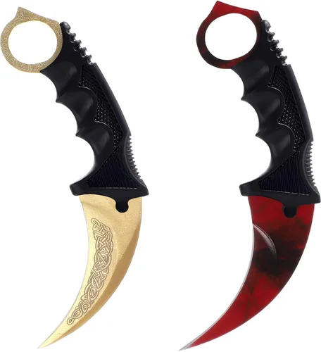 Vista 9 de TOPOINT - Paquete de 2 cuchillos Karambit sin filo de corte sin filo con funda para principiantes (negro y rojo)