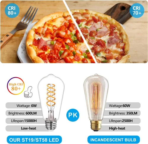 Vista 3 de Paquete de 12 bombillas LED Edison regulables equivalentes a 60 Blanco cálido 2700K