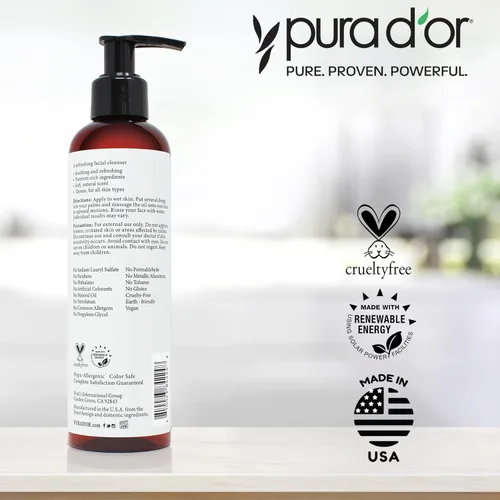 Vista 6 de PURA D'OR Aceite limpiador facial de 8 onzas, mezcla botánica nutritiva con vitaminas, aceite de jojoba y girasol, desmaquillante suave y limpiador