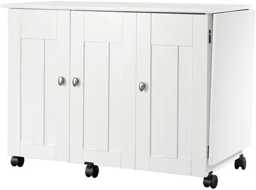 Vista 4 de BOWERY HILL Mesa de madera de ingeniería para coser o manualidades con superficie superior de melamina, almacenamiento detrás de la puerta