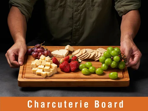 Vista 5 de Tablas de cortar de bambú para cocina, bloque de carnicero de madera extra gruesa, bloque de madera resistente, tablas de embutidos y platos