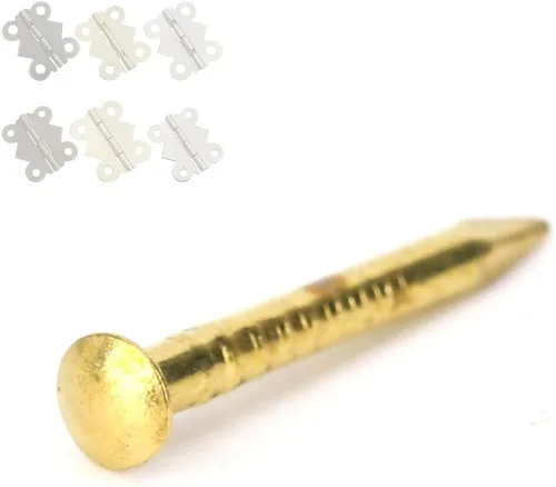 Vista 4 de Oumefar 100 piezas de uñas de latón de cabeza redonda de cadena dorada, minimodelo, bisagra de muebles para uñas, accesorios de hardware