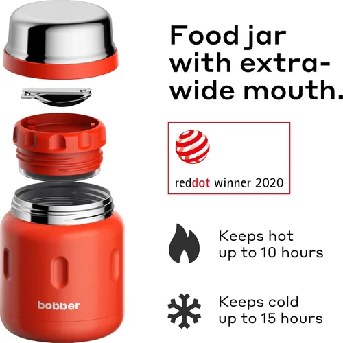 Vista 2 de BOBBER Tarro de alimentos aislado de acero inoxidable de 16 oz con boca extra ancha, cuchara y tazón integrados, mantiene el calor durante 10 horas