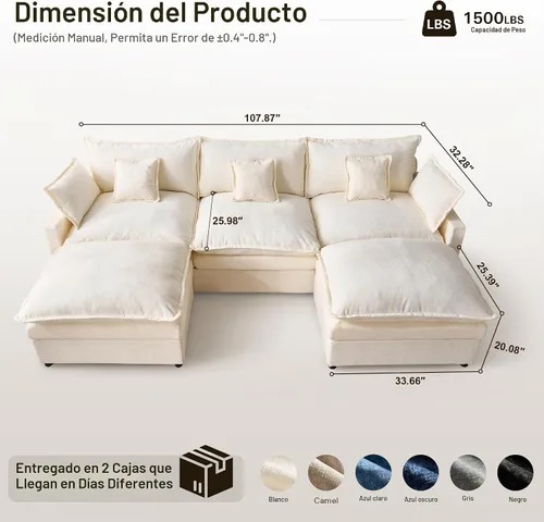 Vista 2 de Sofá modular modular de 108 pulgadas, en forma de U, moderno y cómodo, con otomana y almohadas móviles, sofás de asiento profundo para sala de Beige