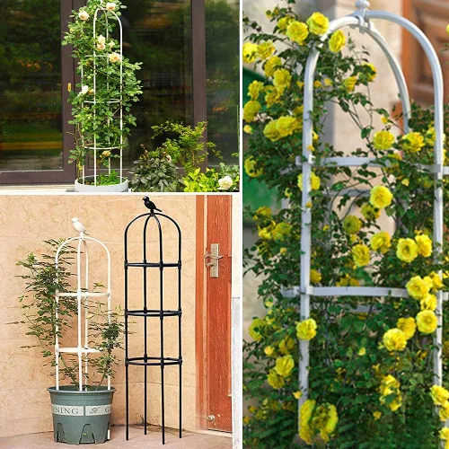 Vista 4 de Enrejado de jardín para plantas trepadoras, tubo de metal inoxidable con soporte resistente de 6 pies, soporte para plantas en maceta para jardín
