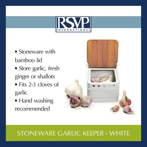 Vista 8 de RSVP International Colección de cocina de gres blanco, guardián de ajo de gres, 4.5x4x4.5
