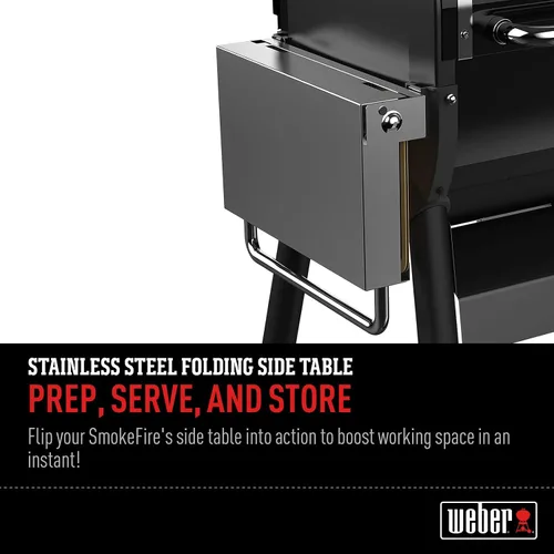 Vista 3 de Weber SmokeFire - Mesa auxiliar plegable, color plateado – Añade 200 pulgadas cuadradas espacio de trabajo adicional con abridor de botellas