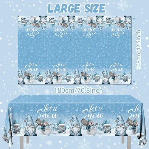 Vista 6 de Mantel de gnomo, 3 piezas, diseño de copo de nieve de Navidad, rectangular, para invierno, para suministros de fiesta, 42,590.6 in