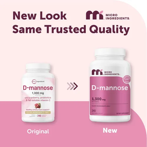 Vista 2 de Pure D Manosa 1,300 mg con arándano rojo y probióticos, 240 cápsulas vegetales Salud del tracto urinario para mujeres Más 1 millón de UFC mezcla