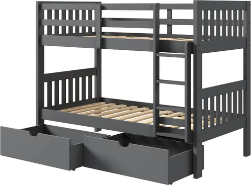Vista 6 de Donco Kids 120-3-TTWH_505-W - Litera estilo misión con dos cajones debajo de la cama Capuchino oscuro