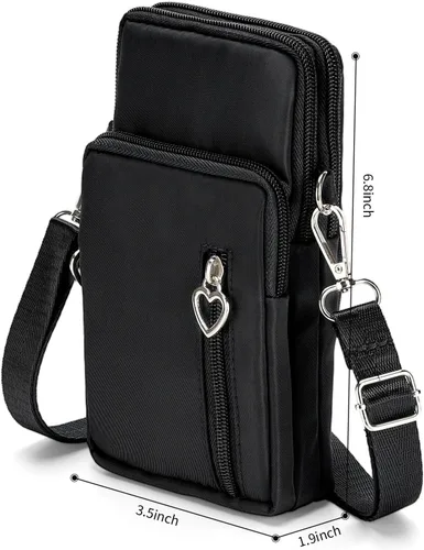 Vista 5 de Bolso cruzado de nailon para mujer para viaje, bolso de hombro para teléfono celular con pulsera, brazalete deportivo, cartera para teléfono Negro