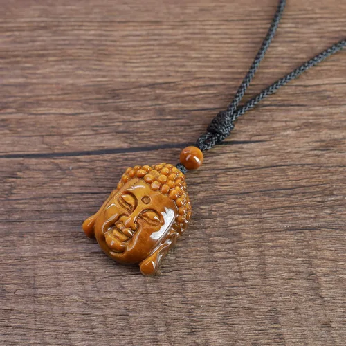 Vista 5 de Collar con colgante de cabeza de Buda con ojo de tigre genuino, Piedra