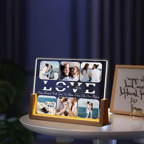 Vista 6 de Regalos de cumpleaños personalizados para parejas, para novio, novia, marido, esposa, marco de fotos iluminado con placa acrílica personalizada