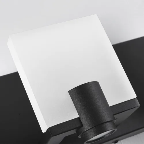 Vista 8 de SOLFART Luces LED regulables para tocador de baño, lámparas modernas con focos, 4 luces, acabado negro mate, base de metal, acrílico blanco
