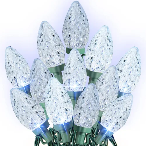 Vista 9 de Dazzle Bright Luces de Navidad C9 para exteriores, 50 LED 33 pies Cable Verde Impermeable Luces de Cadena, luces de hadas para interiores