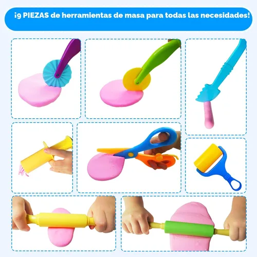 Vista 3 de Kit de herramientas de juego de masa y arcilla para niños, accesorios de arcilla para modelar con cortadores de animales, rodillos, tijeras