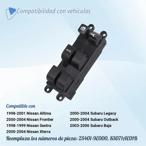 Vista 2 de Interruptor Principal de Ventana Botón de Control de Energía de Puerta Lado Izquierdo Delantero del Conductor Compatible con Nissan